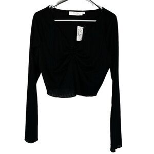 Astr the Label long sleeve ruched front blouse size XL Black style #AT17192-003